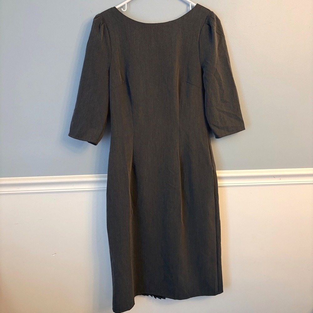 Vintage 40s Rockabilly Style Gray Sheath Dress Red Buttons Pleated Midi Large - Picture 6 of 13